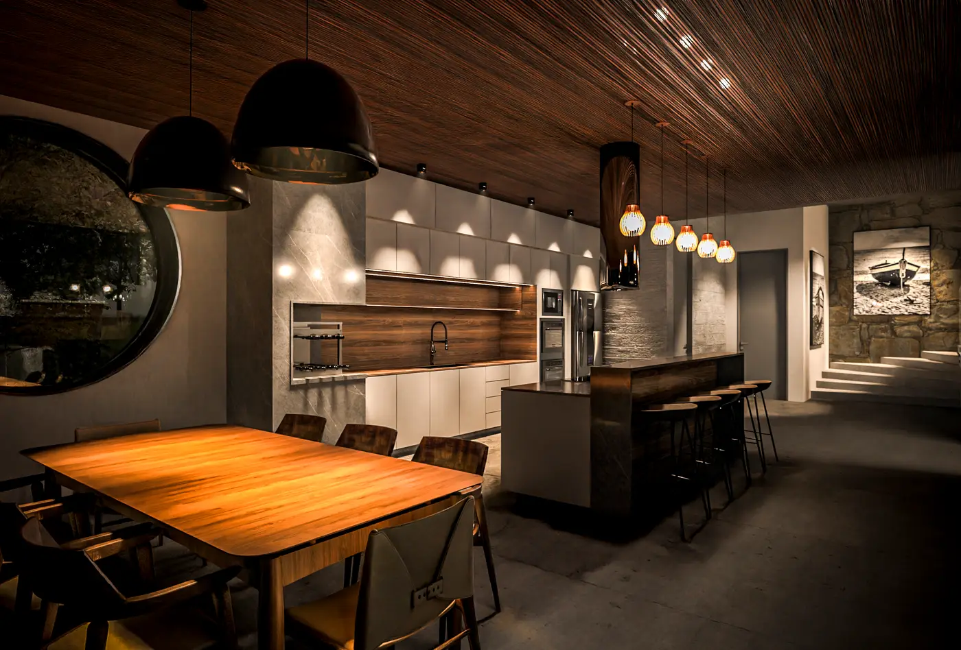 Casa Concreto — interior noturno